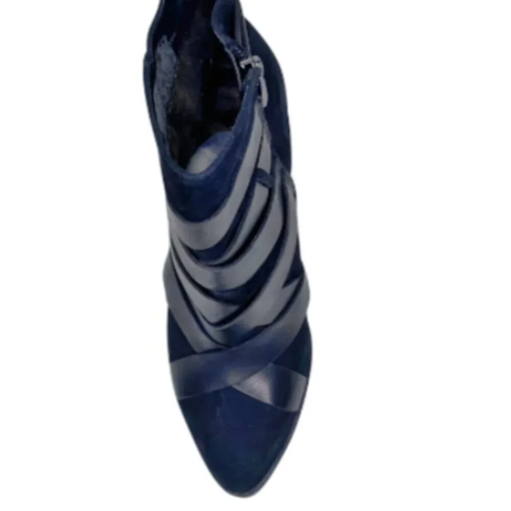Sam Edelman Navy Suede Strappy Stiletto Ankle Booties Size 6.5
